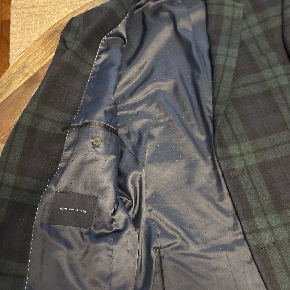 Tommy Hilfiger 36R Green/ Black Tartan Plaid Wool Mens Jacket Blazer Sport Coat - Picture 4 of 6